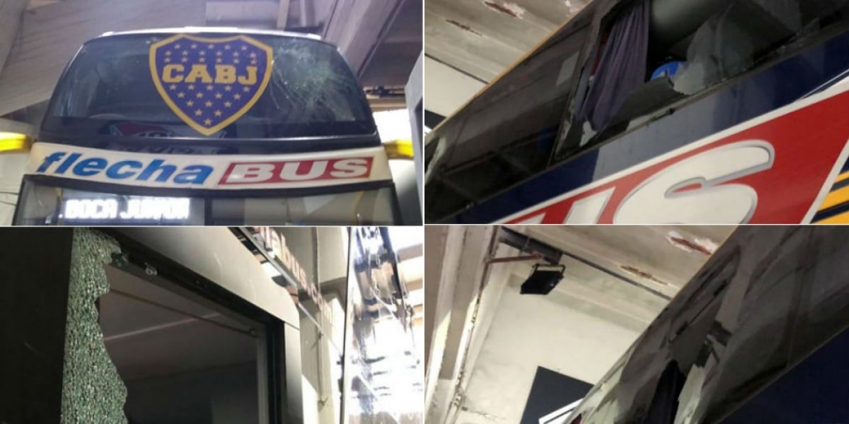 Marca Así quedó el bus de Boca tras el incidente.