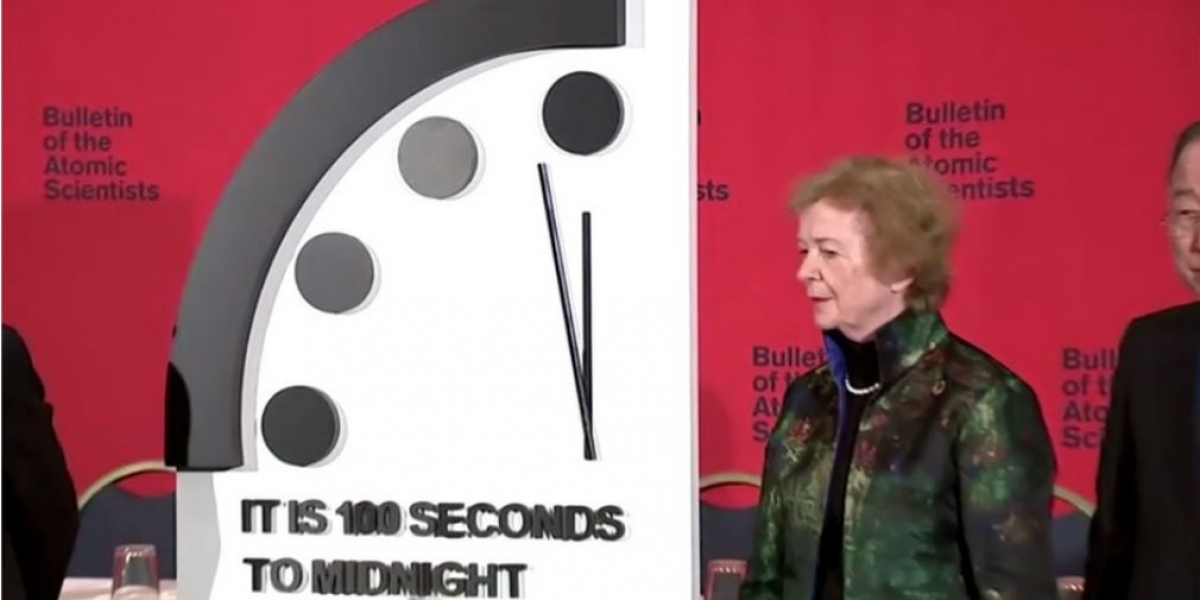 Cortesía. Ceremonia en la que se develó el reloj del apocalípsis 2020