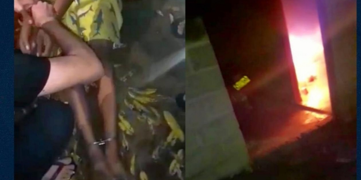 Zona Cero El hombre cuando era auxiliado por vecinos con la habitación incendiada.