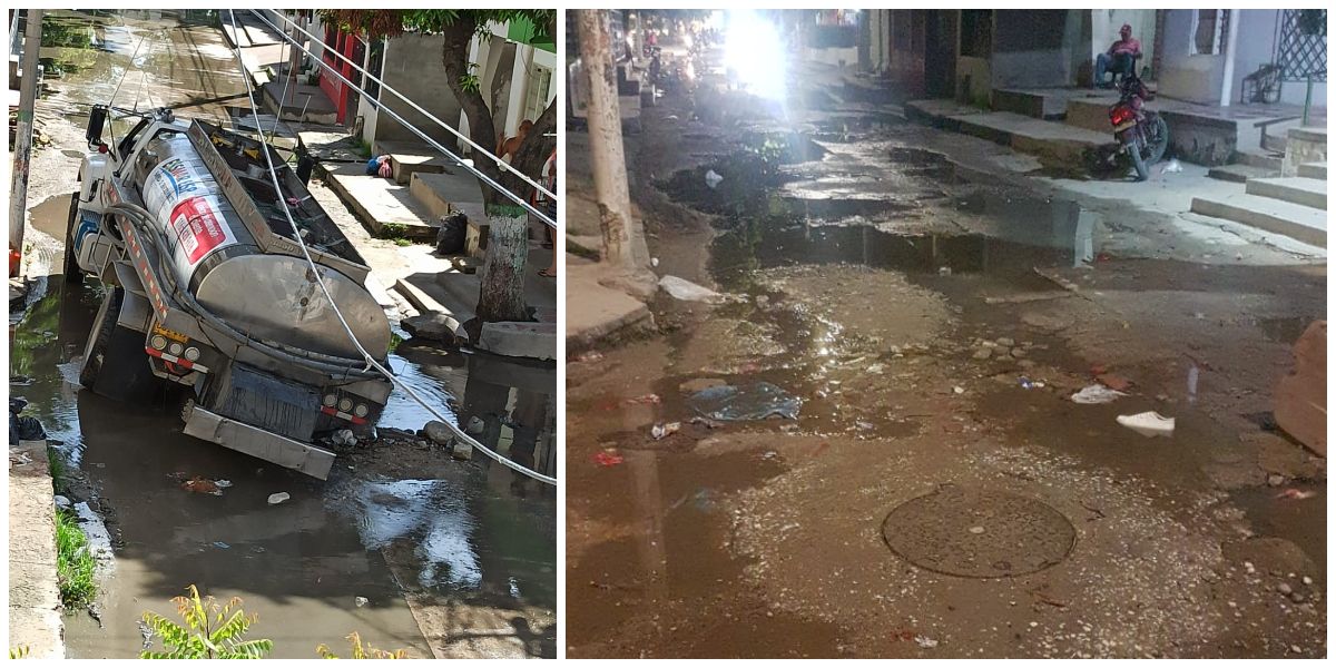 Cortesía El jueves pasado, un camión de la Essmar quedó atorado en medio de las aguas de alcantarilla en Gaira.