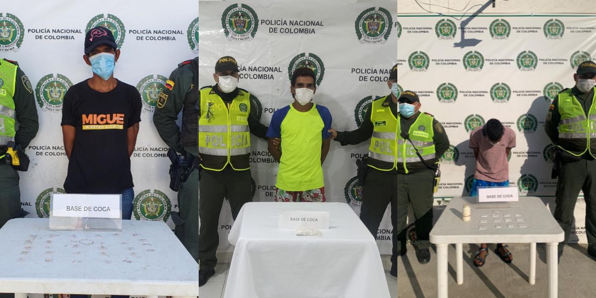 Policía Metropolitana de Santa Marta Los tres presuntos 'jíbaros' capturados.