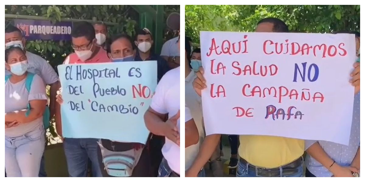Archivo Pancartas de los trabajadores en una protesta en favor de la gerente del hospital.