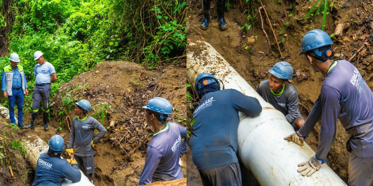 Cortesía Essmar finaliza reparación en línea Manzanares y restablece caudal hacia la planta Mamatoco