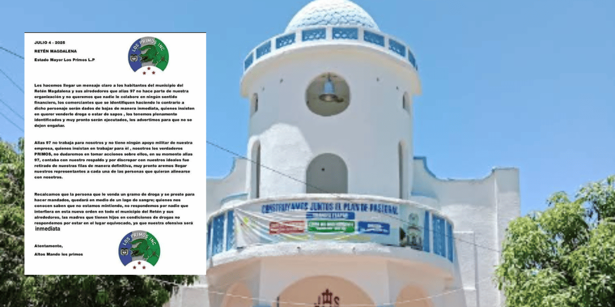 Cortesía Panfleto de ‘Los Primos’ causa temor en El Retén por amenazas a la comunidad