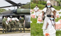 El segundo día de entrega de mercados solidarios por parte de la Gobernación en la Sierra Nevada contó con el apoyo del Ejército