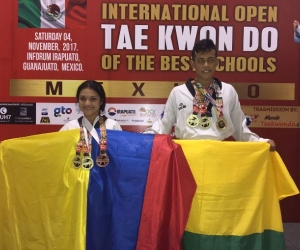 Heidy Yohana Mora Díaz y Matías Daniel Núñez Williams, taekwondistas cienagueros, quienes obtuvieron cinco medallas de oro y una de bronce en México.