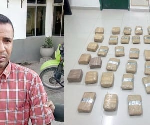 Policía Metropolitana de Santa Marta Luifran Arévalo Turizo, detenido con 20 'panelas' de marihuana.