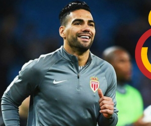 Falcao García y el escudo de su posible futuro equipo, el Galatasaray.