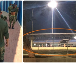 Militares acuartelados en el estadio de béisbol del Polideportivo.