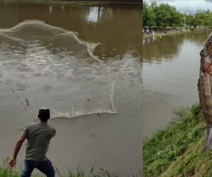 Personas pescando en el Parque del Agua