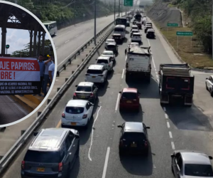 Trancón en la Vía al Mar por protestas en el peaje Papiros.