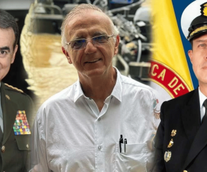 General William Salamanca; ministro de Defensa, Iván Velásquez; y el almirante Francisco Cubides.