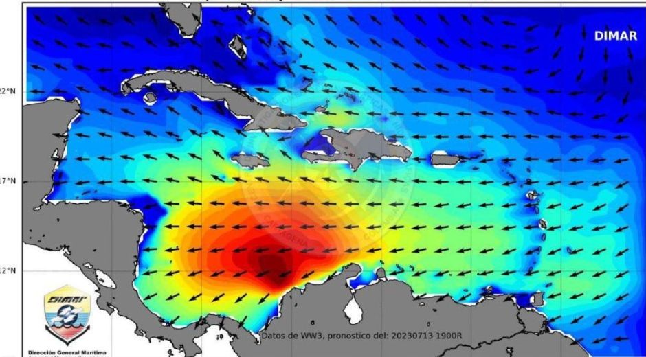 Zona en rojo donde se concentrará el aumento de los vientos y del oleaje.