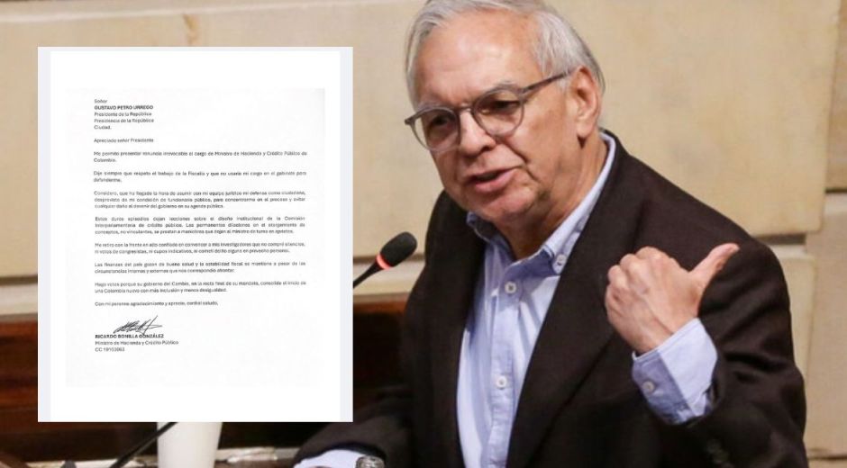Cortesía Carta de renuncia de Ricardo Bonilla.